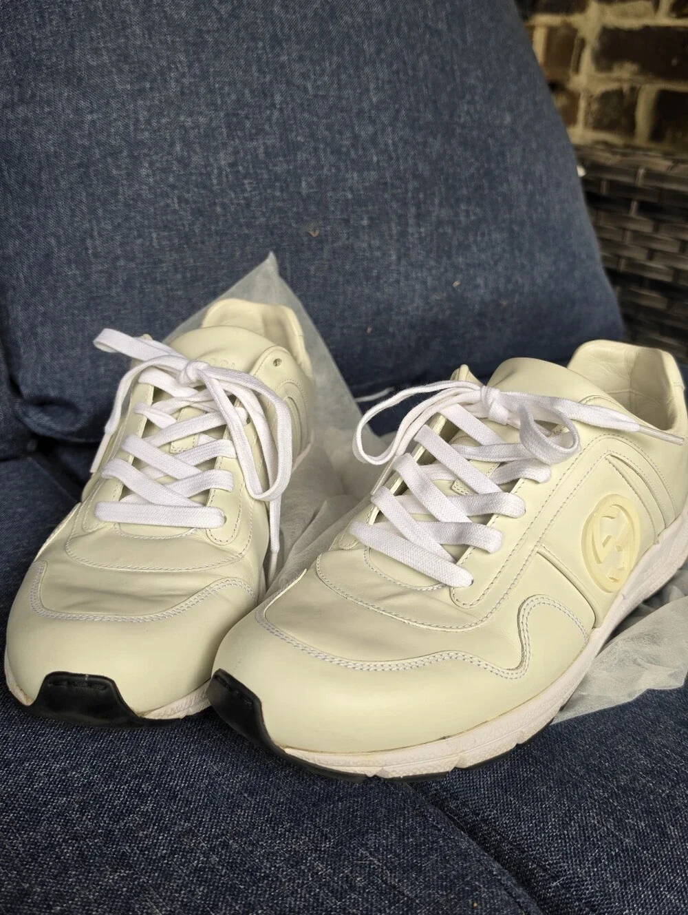 Authentic Gucci GG White Leather Men's Sneakers Shoes